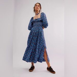 Free People Oasis Printed MIDI Dress‎ in French Chocolate Combo